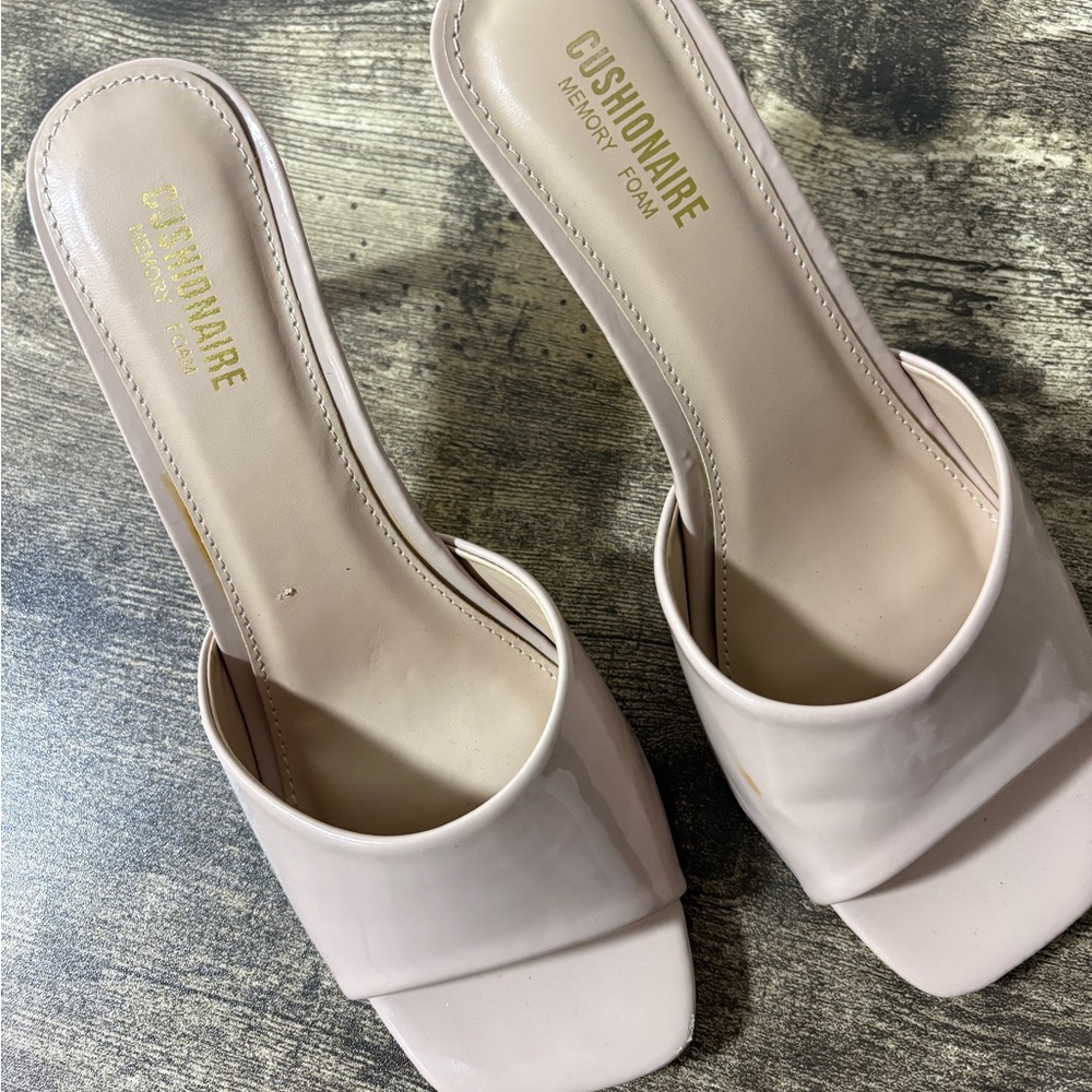 Cushionaire Nude Patent Slide Heels | Memory Foam | Square Toe | Size 6.5